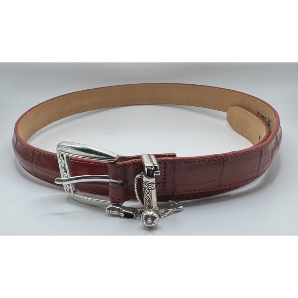 Brighton Womens Red Leather Golf Charm Belt Size 32 M/L Croc Embossed